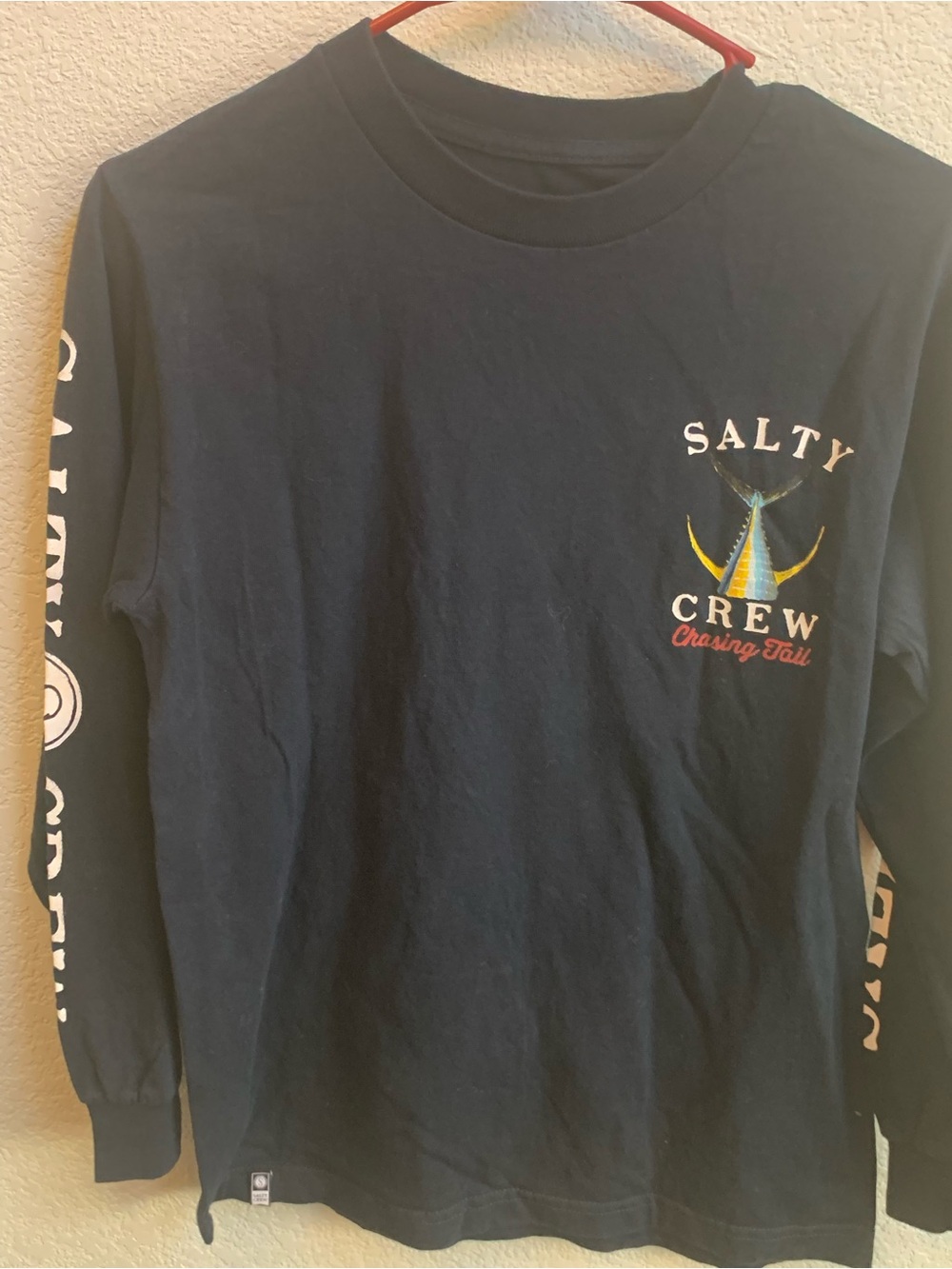 Salty Crew Navy Long Sleeve Tee with Multicolor Tail Graphic
